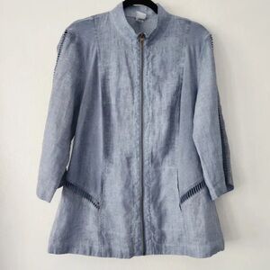 Mind Set by XCVI 100% linen zip blue top light jacket blouse Sz M